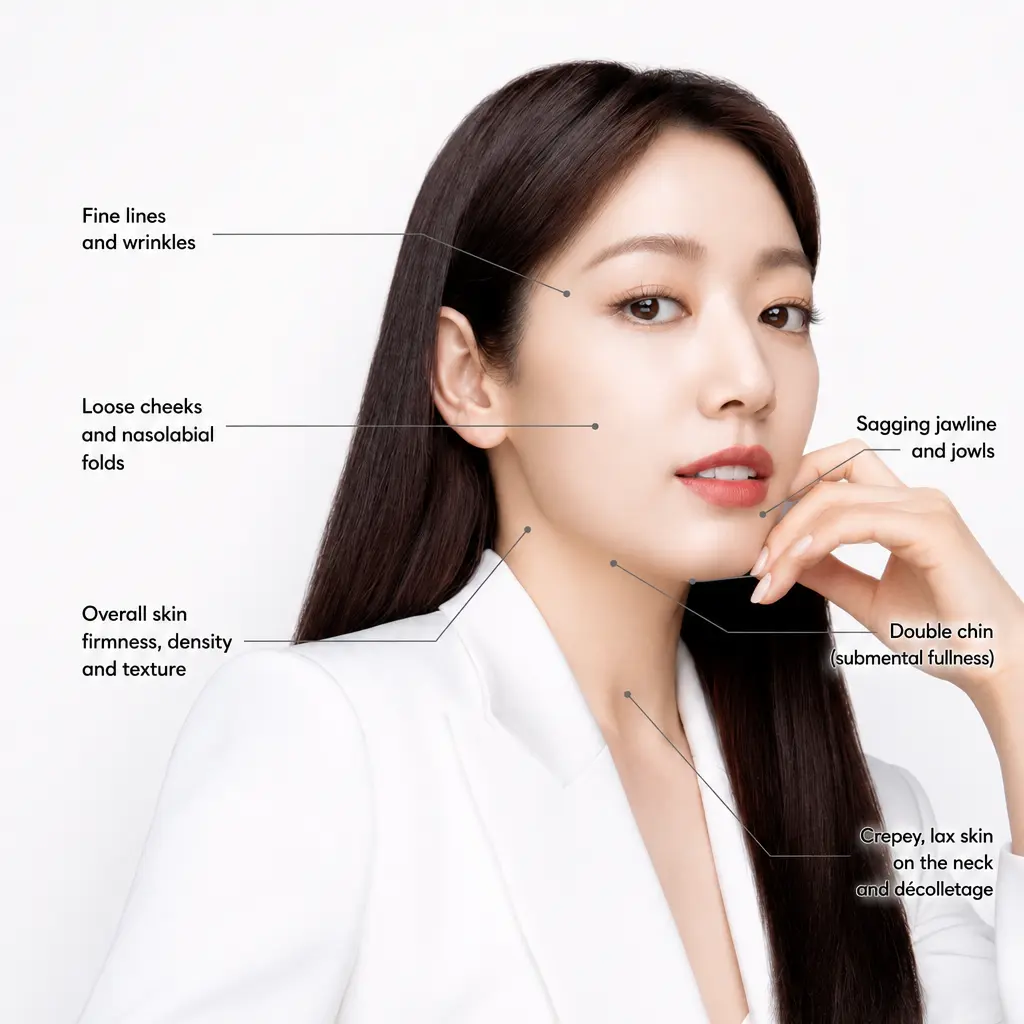 Face and neck areas that may be treated with XERF